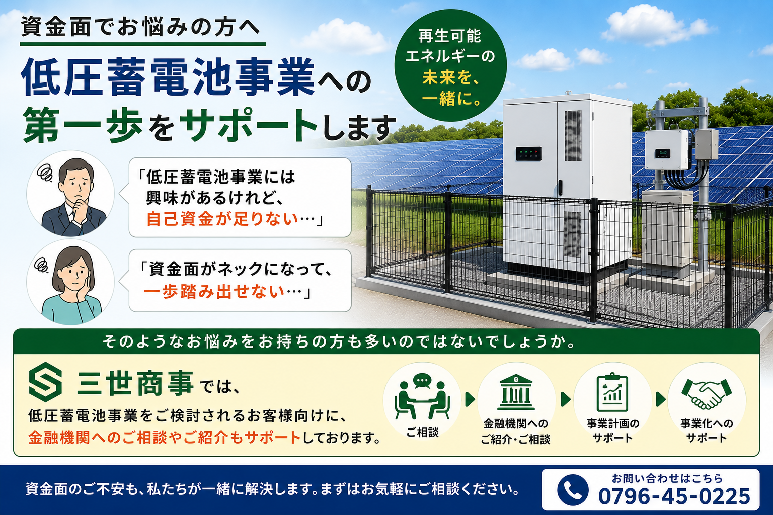 【資金面で諦めないでください】低圧蓄電池事業の融資相談もサポートしています